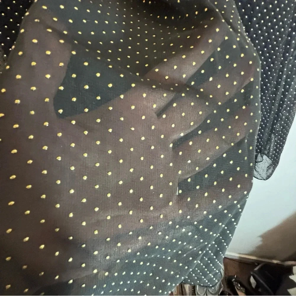 EVER NEW Sz 2 Gathered Elastic Waist Sheer Lined Gold  Polka Dot Midi Skirt NEW - Picture 5 of 12